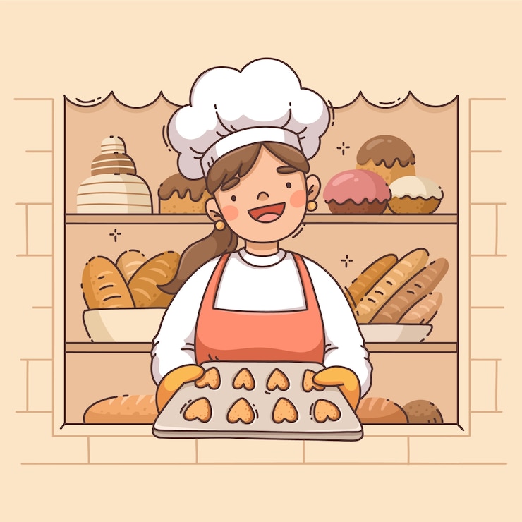 Ilustração de padaria desenhada à mão