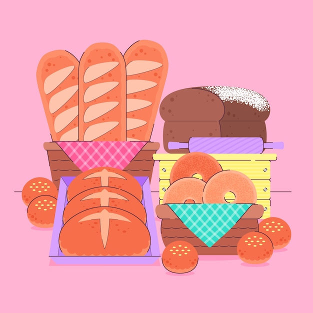 Ilustração de padaria plana