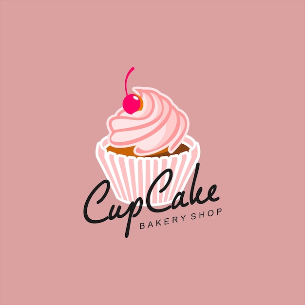 Ilustração de padaria rosa em vetor logotipo cupcake