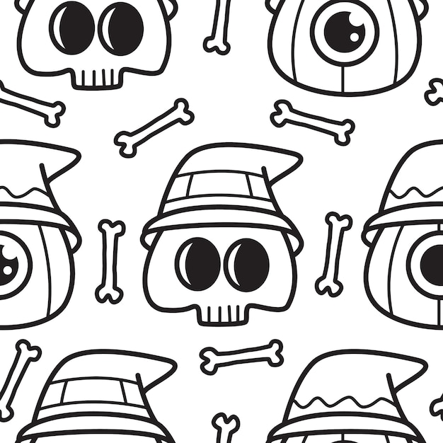 Ilustração de padrão de doodle de desenho animado de halloween