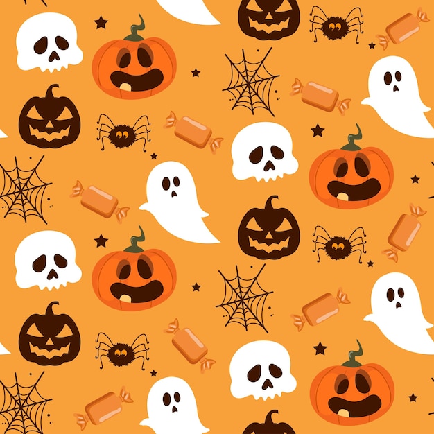 Vetor ilustração de padrão perfeito de halloween com abóboras e fantasmas de halloween
