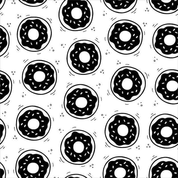 Ilustração de padrão sem costura de rosquinha Esboço desenhado à mão de ilustração de fast food no estilo doodle