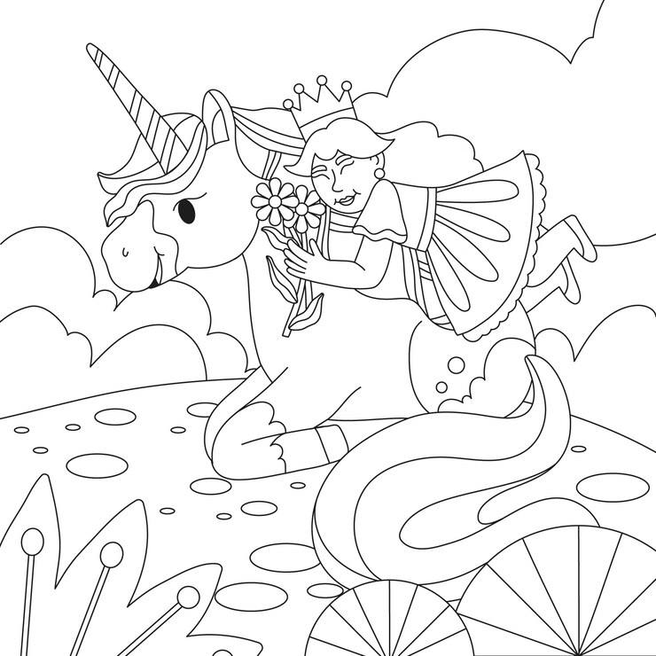 Vetor ilustração de página de colorir de princesa desenhada à mão