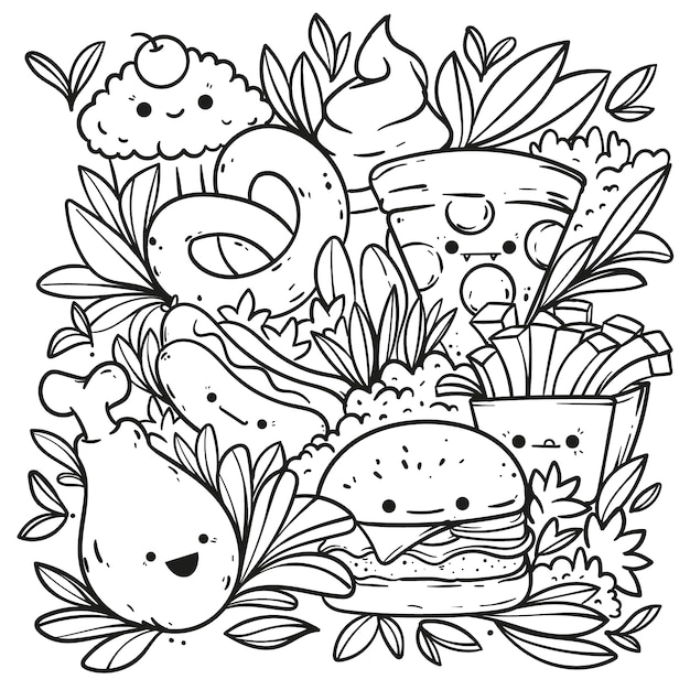 Ilustração de página de colorir desenhada à mão