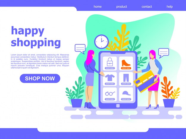 Ilustração de página de destino de compras on-line feliz
