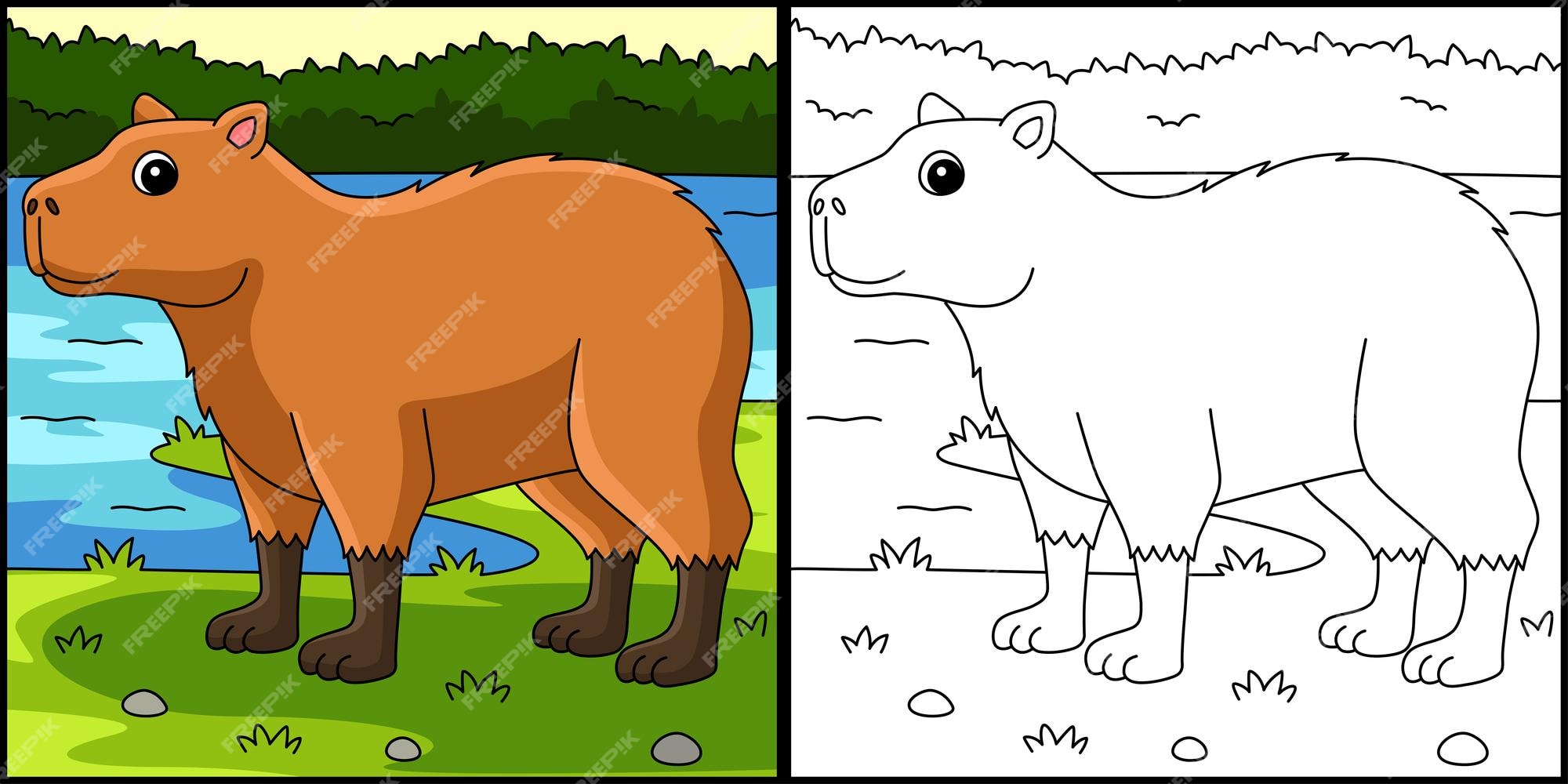 Ilustração de página para colorir animal capivara