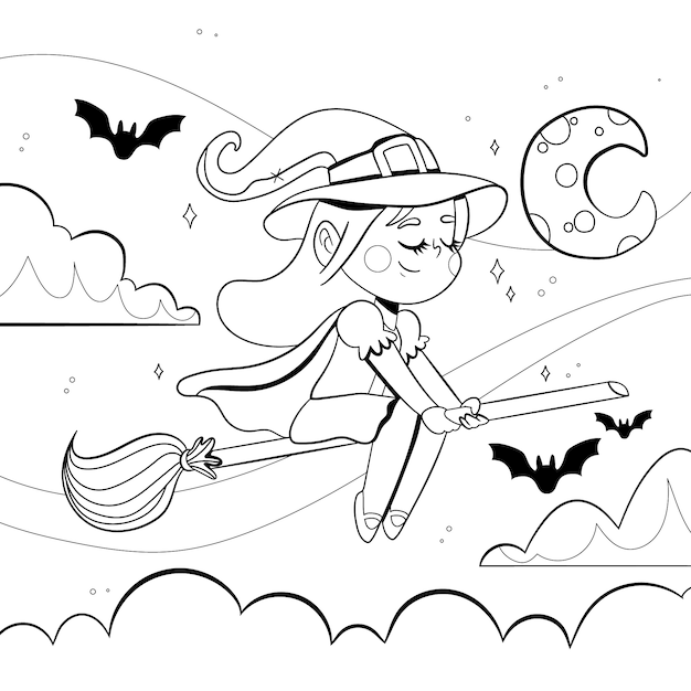 Ilustração de página para colorir de celebração de halloween