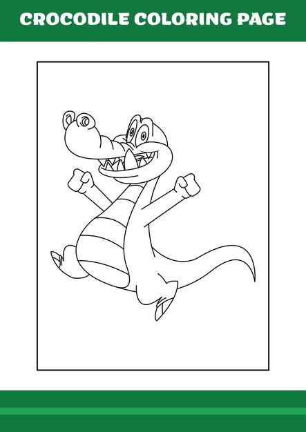 Ilustração de página para colorir de crocodilo de crocodilo de desenho animado para livro de colorir