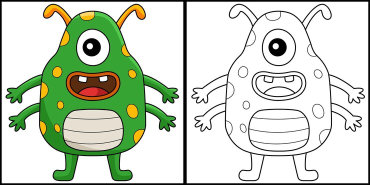 Vetor ilustração de página para colorir de monstro de um olho