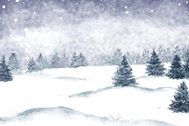 Ilustração de paisagem de inverno em aquarela