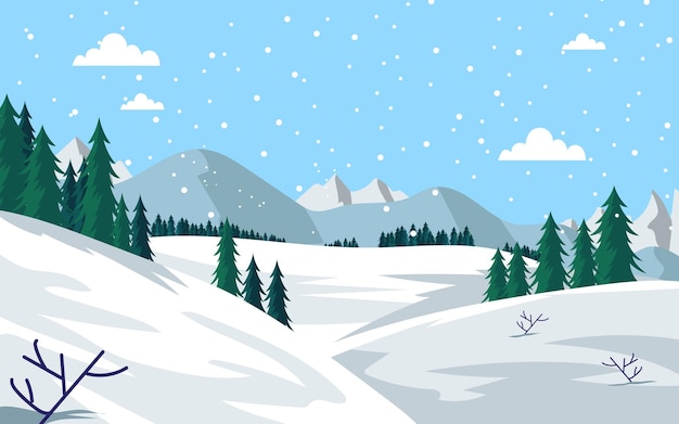 ilustração de paisagem de inverno plana desenhada à mão por vetor