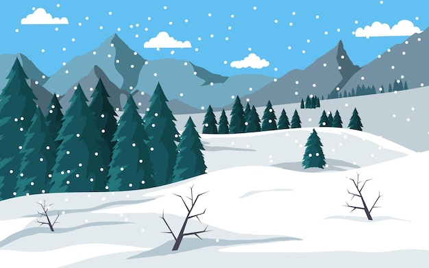 ilustração de paisagem de inverno plana desenhada à mão por vetor