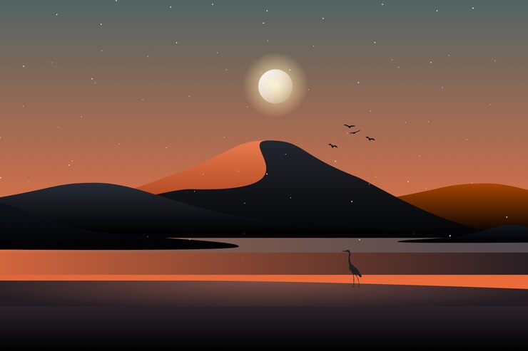Vetor ilustração de paisagem de montanha e céu noturno estrelado