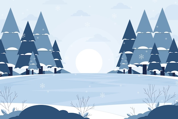 Vetor ilustração de paisagem plana de inverno