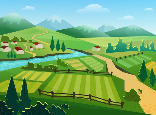 Ilustração de paisagem rural