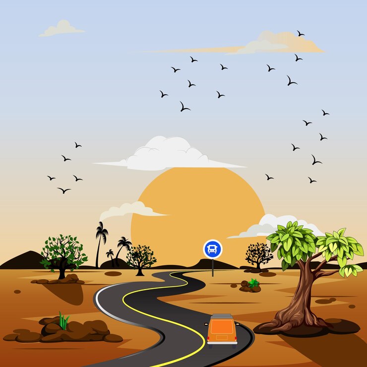 Vetor ilustração de paisagens de design plano de natureza bonita