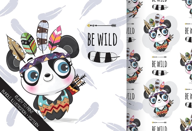 Ilustração de panda boho animal fofoilustração de plano de fundo