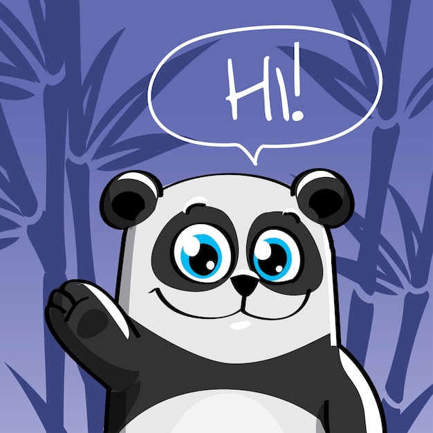 Vetor ilustração de panda divertido hapy bonito dos desenhos animados. oi cartão de felicitações