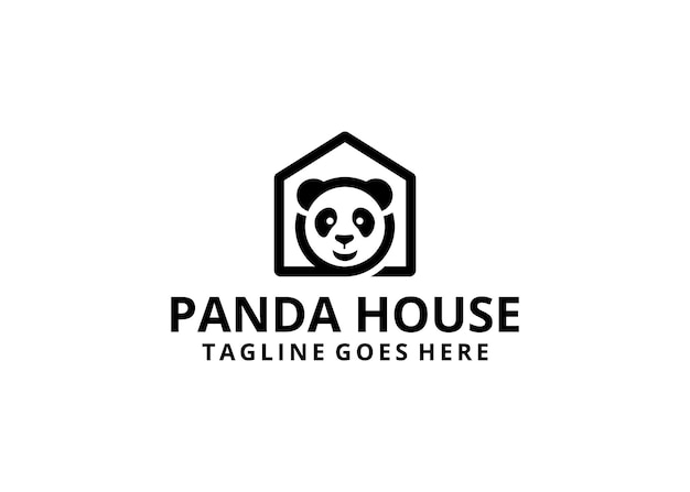 Ilustração de panda e modelo de logotipo de casa