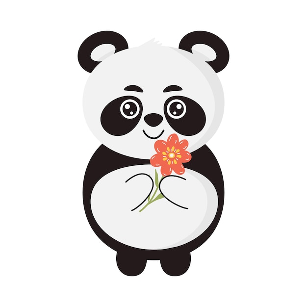 Ilustração de Panda segurando uma flor