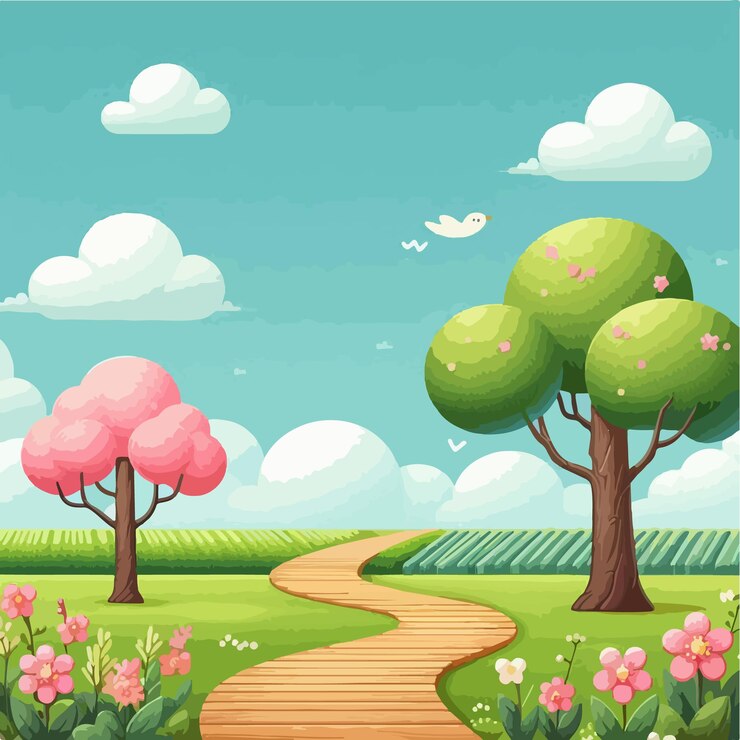 Ilustração de papel de parede de paisagem verde de aldeia