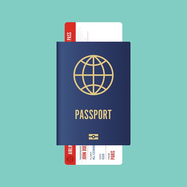 Ilustração de passaporte e cartão de embarque