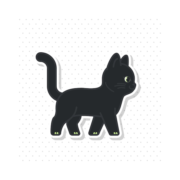 Ilustração de passeio de gato preto com vista lateral