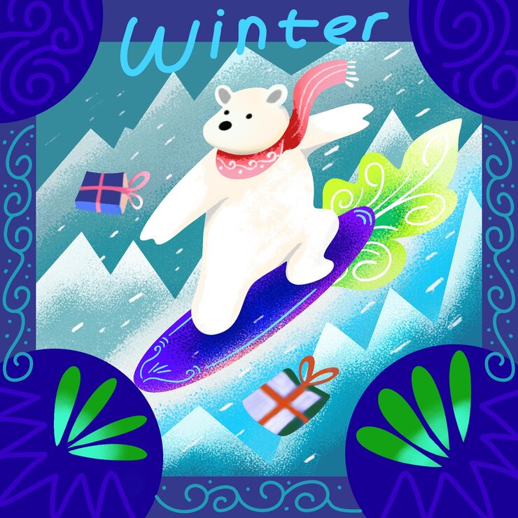 Vetor ilustração de patinação no gelo de urso durante o inverno