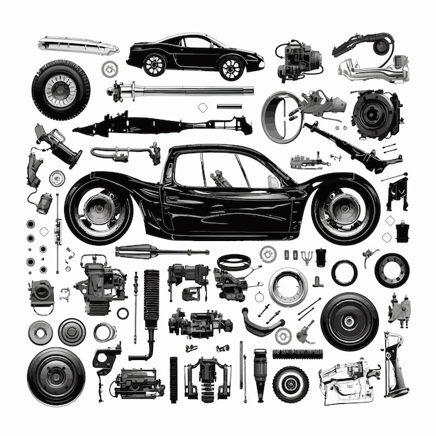 Vetor ilustração de peças de reposição para automóveis quadro e peças