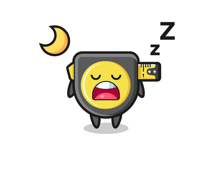 Vetor ilustração de personagem com fita métrica dormindo à noite, design bonito