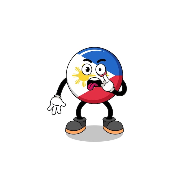 Ilustração de personagem da bandeira filipinas com a língua de fora