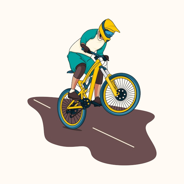 ilustração de personagem de bicicleta em declive