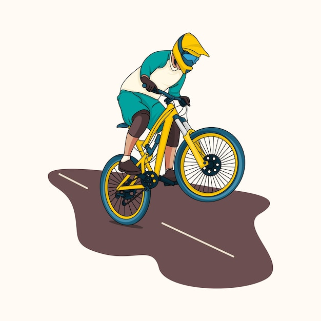 Vetor ilustração de personagem de bicicleta em declive