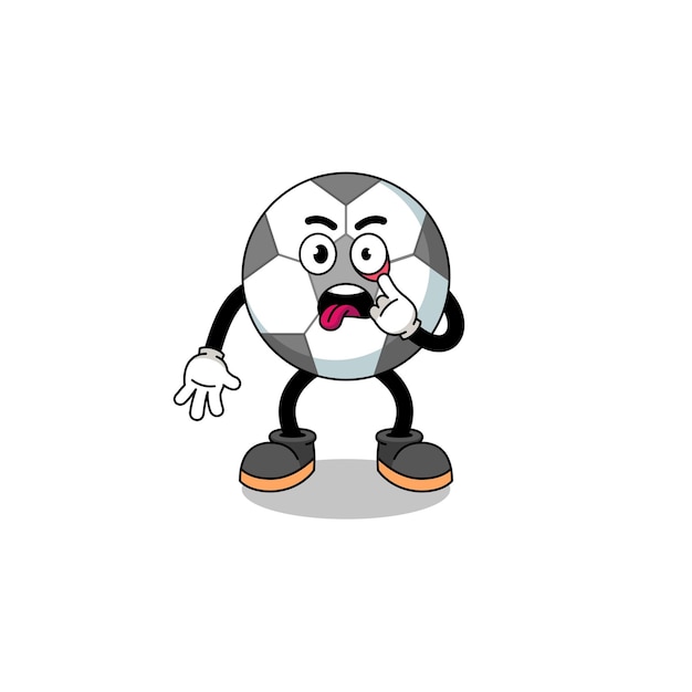 Ilustração de personagem de bola de futebol com a língua saindo do design de personagem