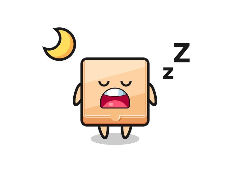 Vetor ilustração de personagem de caixa de pizza dormindo à noite