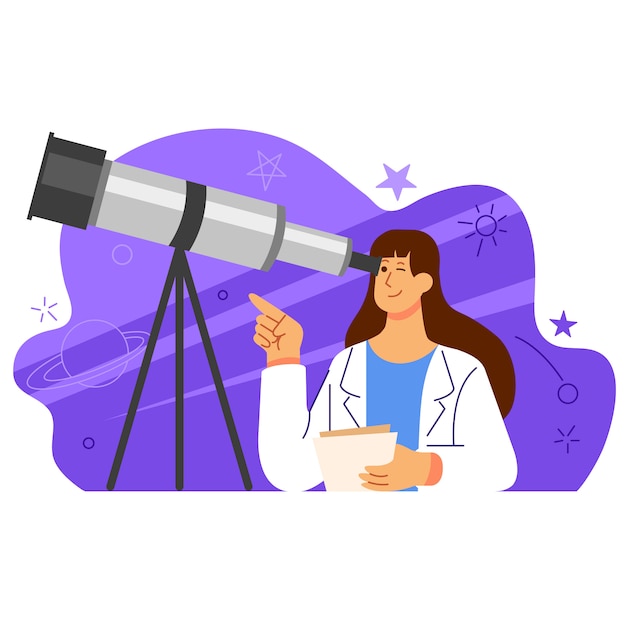 Ilustração de personagem de cientista de astronomia feminina