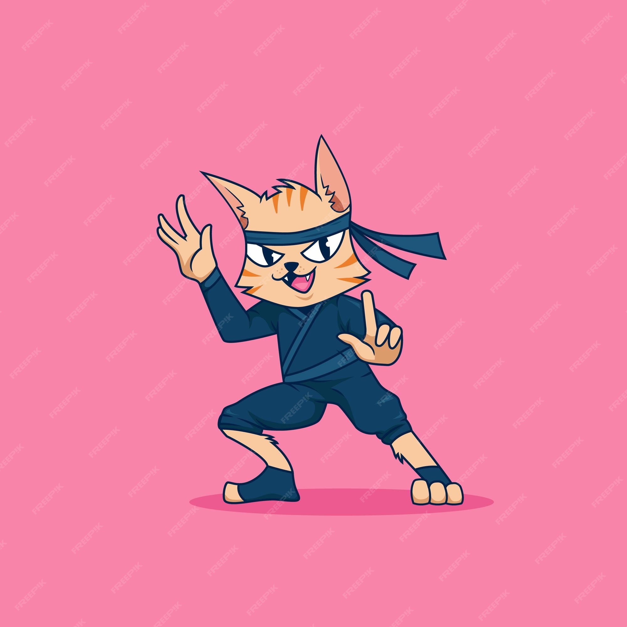 Ilustração de personagem de desenho animado de gato ninja