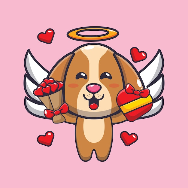 Vetor ilustração de personagem de desenho animado de mascote de cachorro fofo no dia dos namorados