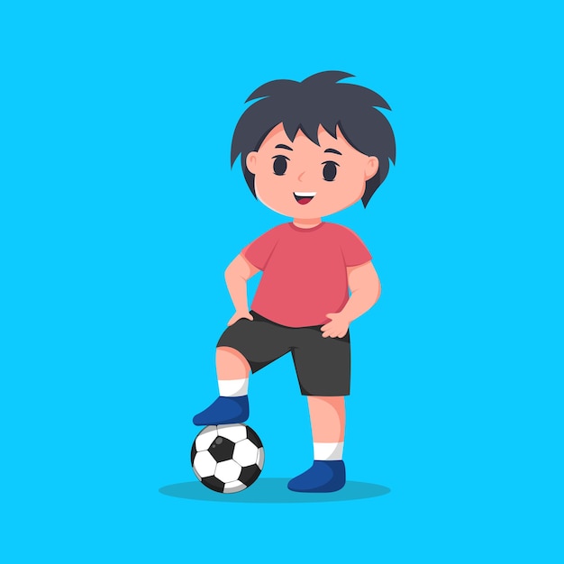 Ilustração de personagem de desenho animado de menino bonito jogar bola