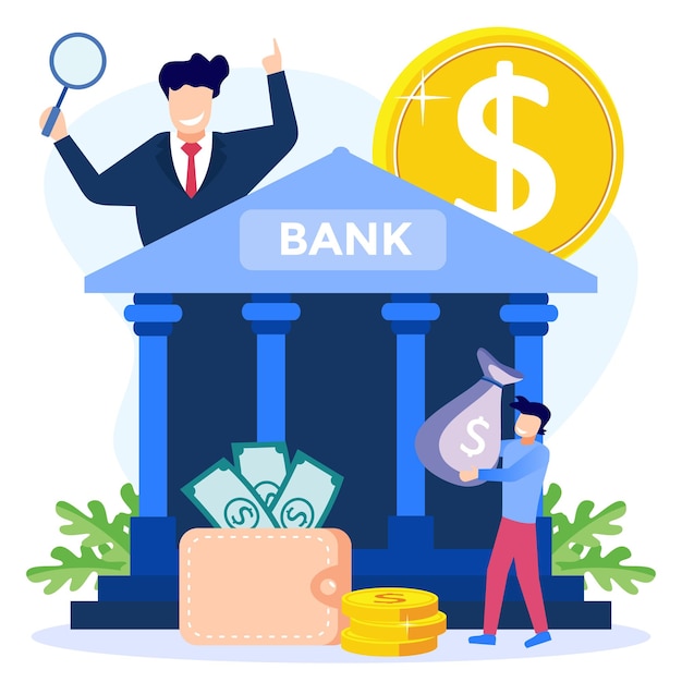 Ilustração de personagem de desenho vetorial gráfico de banco