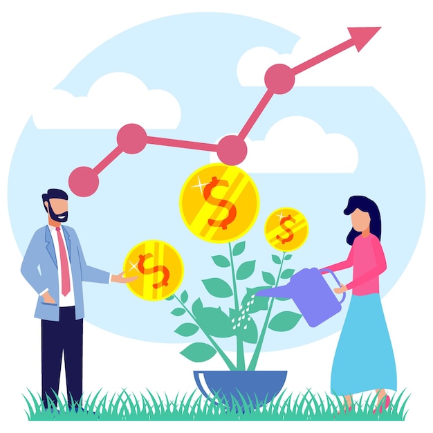 Ilustração de personagem de desenho vetorial gráfico de crescimento de negócios