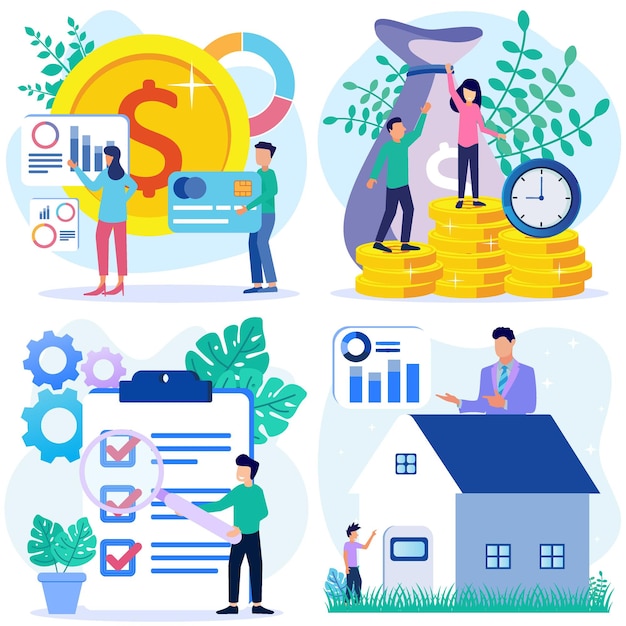 Ilustração de personagem de desenho vetorial gráfico de crescimento de negócios