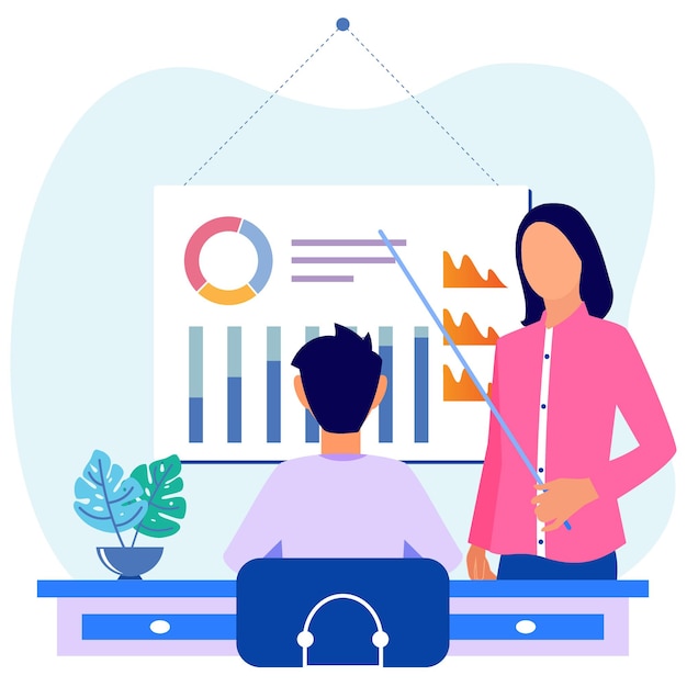 Ilustração de personagem de desenho vetorial gráfico de educação empresarial