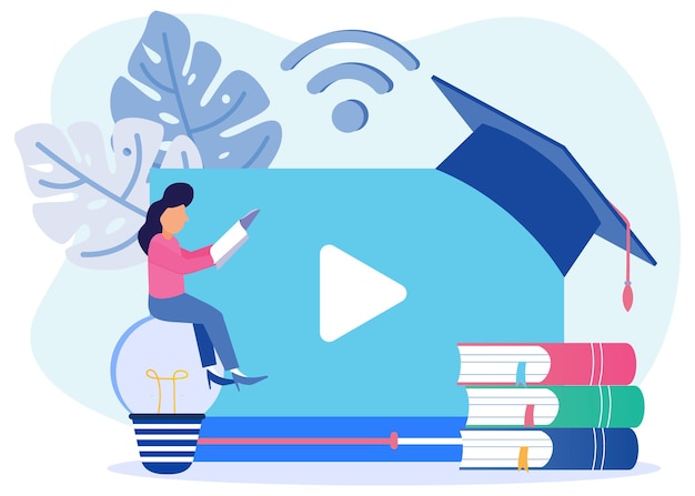 Ilustração de personagem de desenho vetorial gráfico de educação online