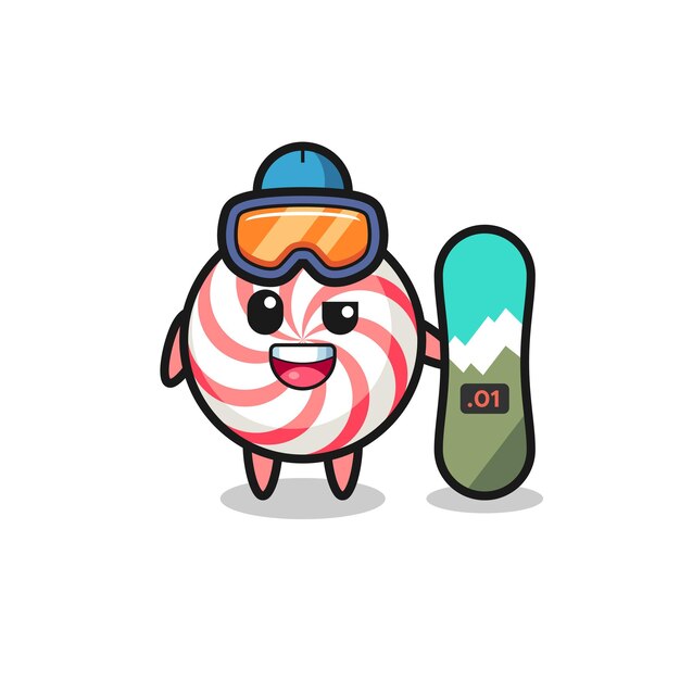 Ilustração de personagem de doces com estilo de snowboard