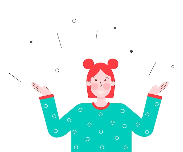 Ilustração de personagem de garota sorridente em estilo minimalista plano