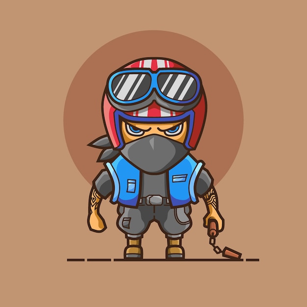 Ilustração de personagem de motociclista retrô fofo