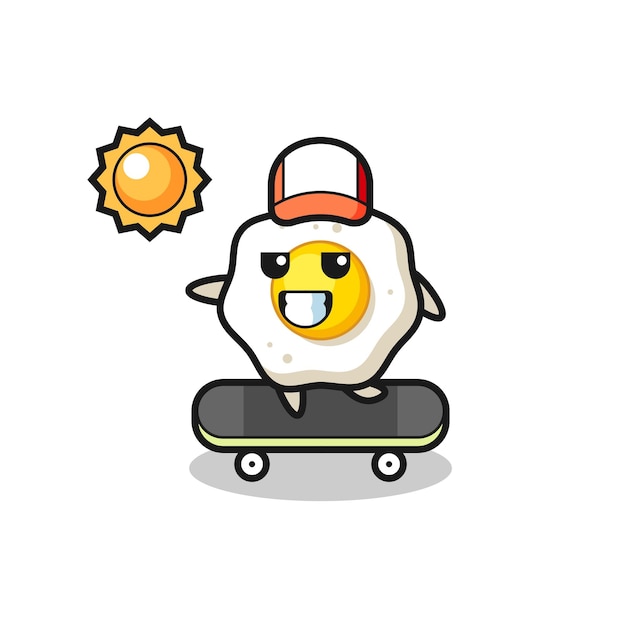 Ilustração de personagem de ovo frito andar de skate, design de estilo fofo para camiseta, adesivo, elemento de logotipo