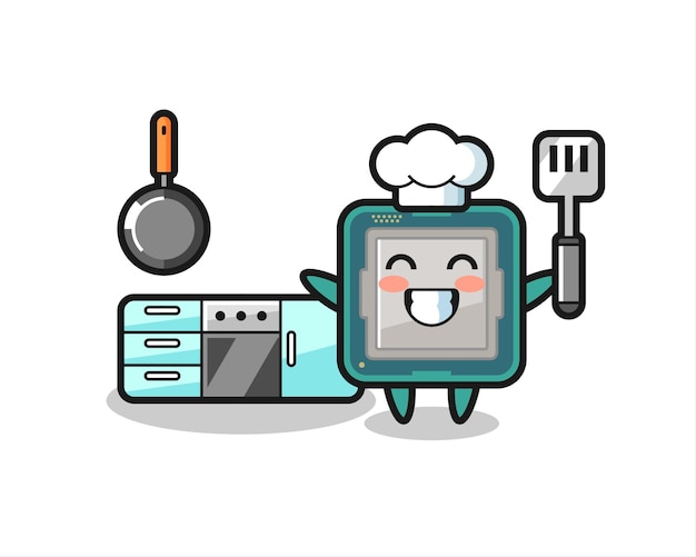 Ilustração de personagem de processador como chef está cozinhando