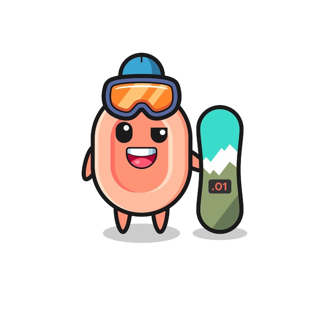 Ilustração de personagem de sabão com estilo de snowboard, design de estilo fofo para camiseta, adesivo, elemento de logotipo